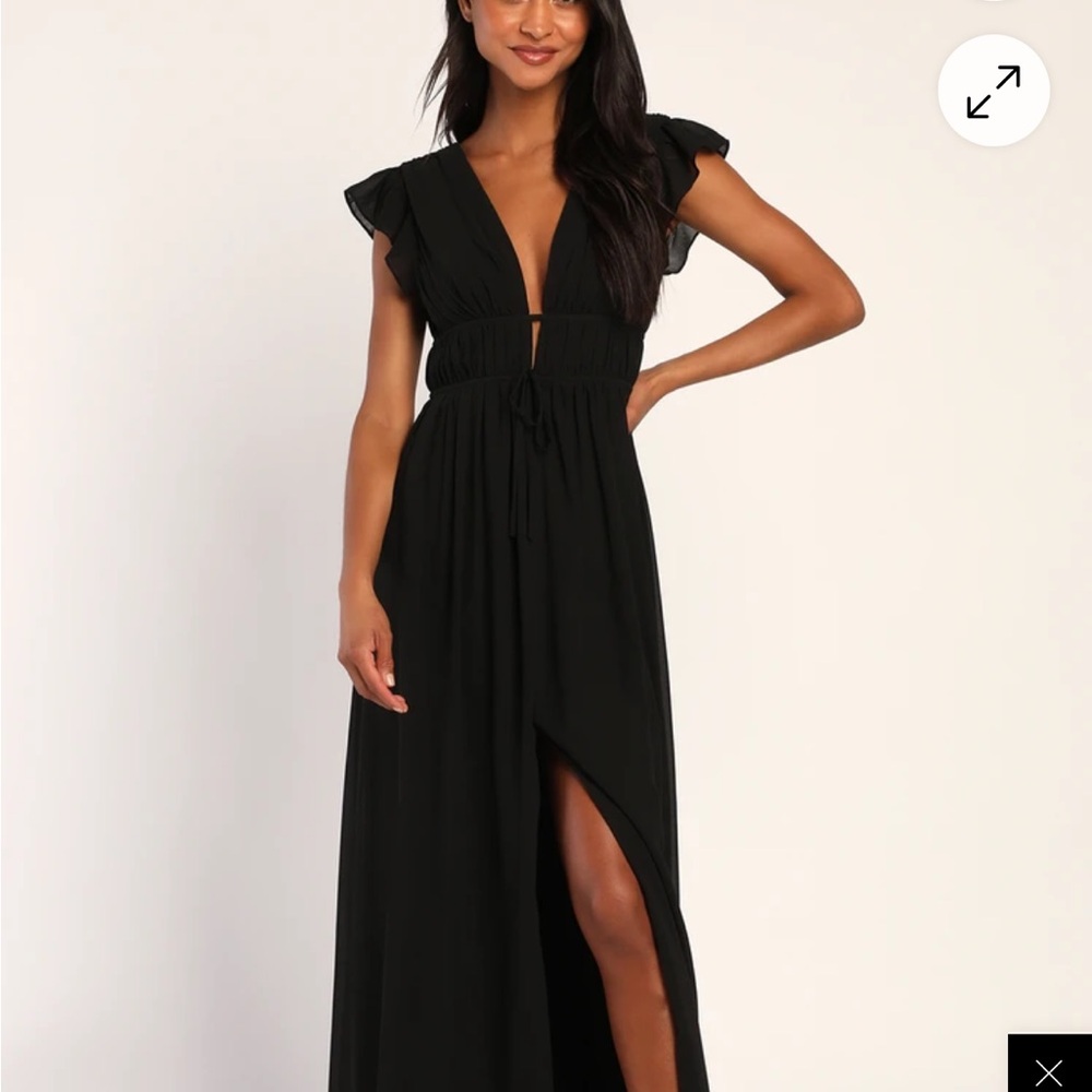 Lulu's Black Tie Front Plunge Maxi Gown